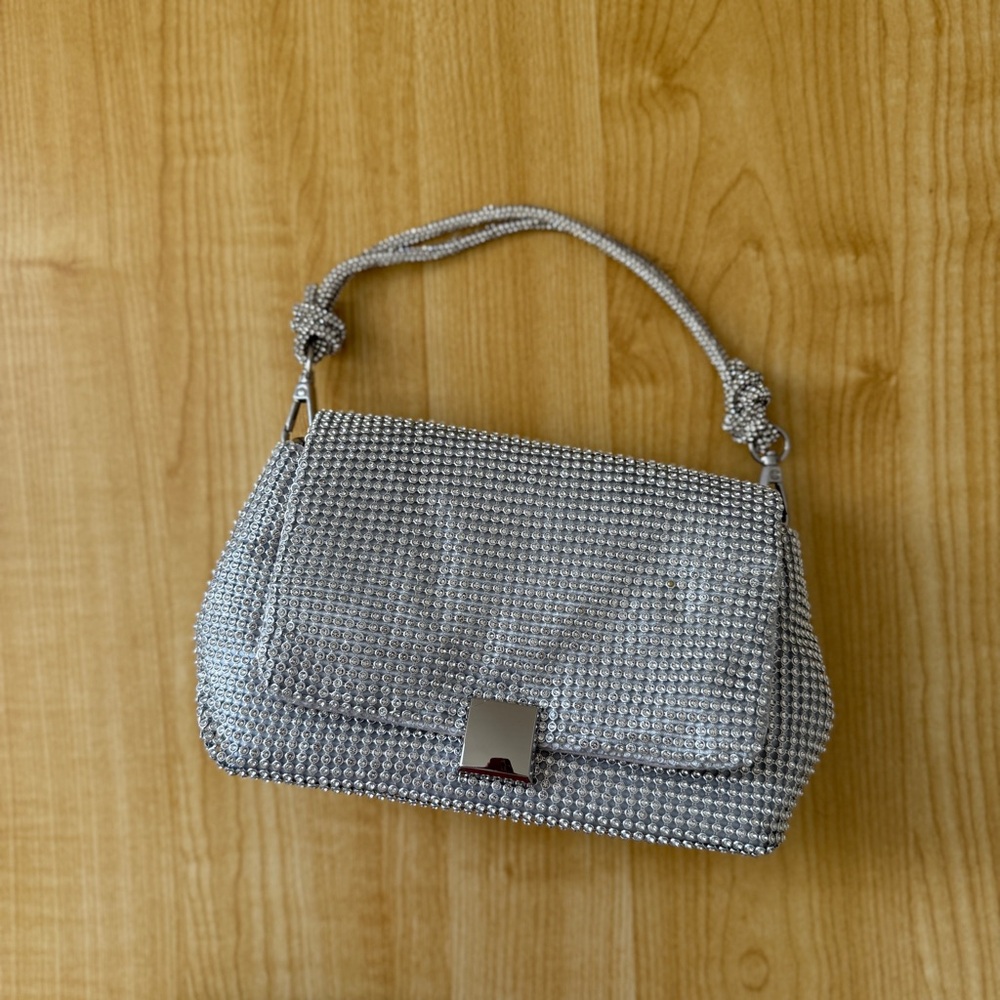A New Day Silver Rhinestone Shoulder Bag Crystal Knot Handle